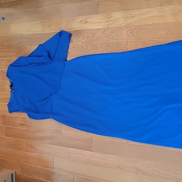 NWT Halston Heritage Asymmetrical Overlay Gown Dress in Lapis Blue 2 - Picture 4 of 11
